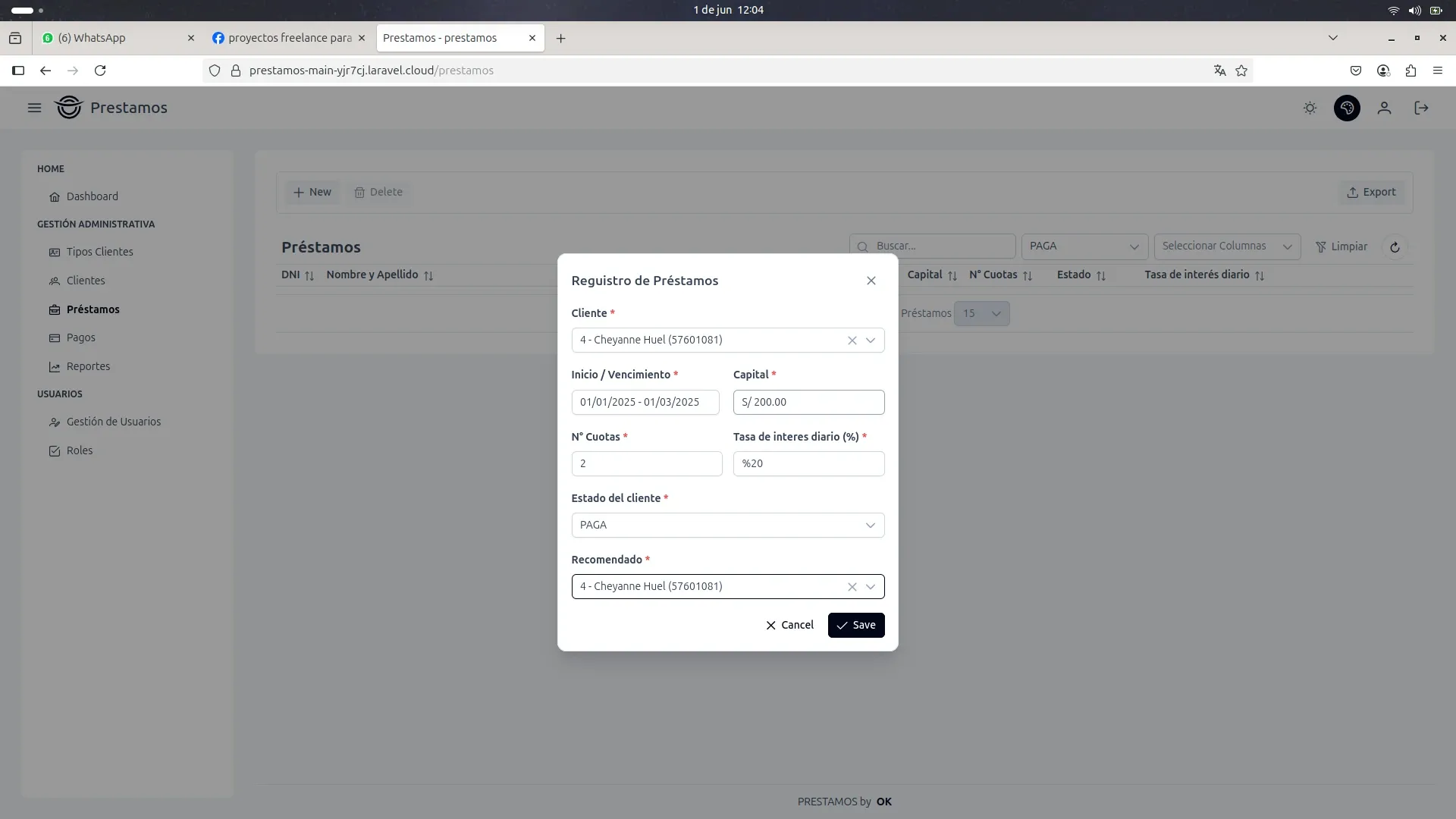 Sistema de Préstamos — captura 1