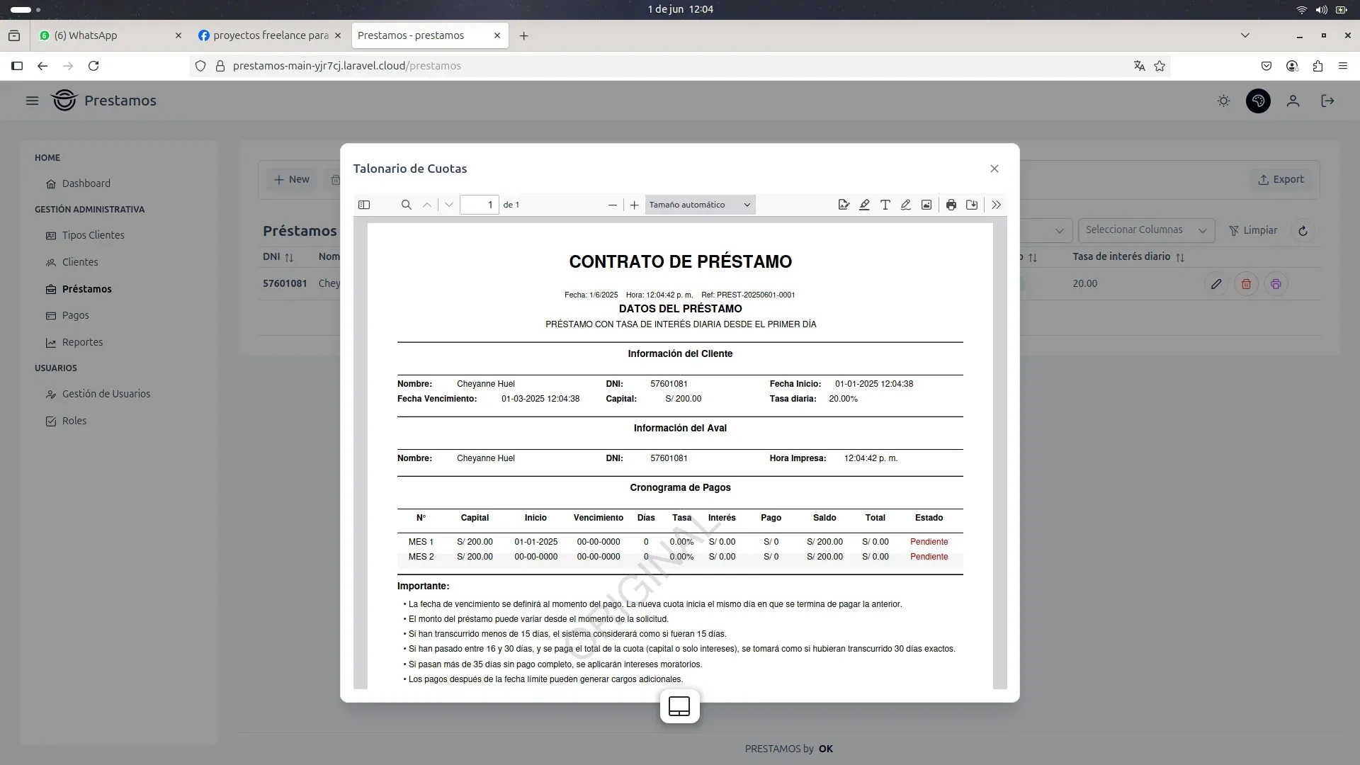 Sistema de Préstamos